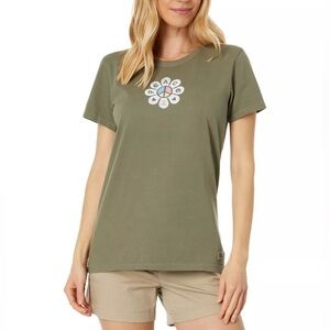 Life is Good Moss Green Peace Flower Long Women T Shirts Women’s Size Medium